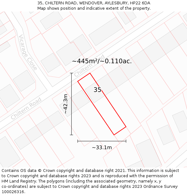 35, CHILTERN ROAD, WENDOVER, AYLESBURY, HP22 6DA: Plot and title map