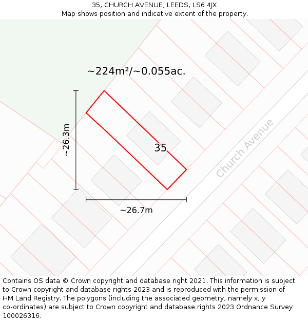 35, CHURCH AVENUE, LEEDS, LS6 4JX: Plot and title map