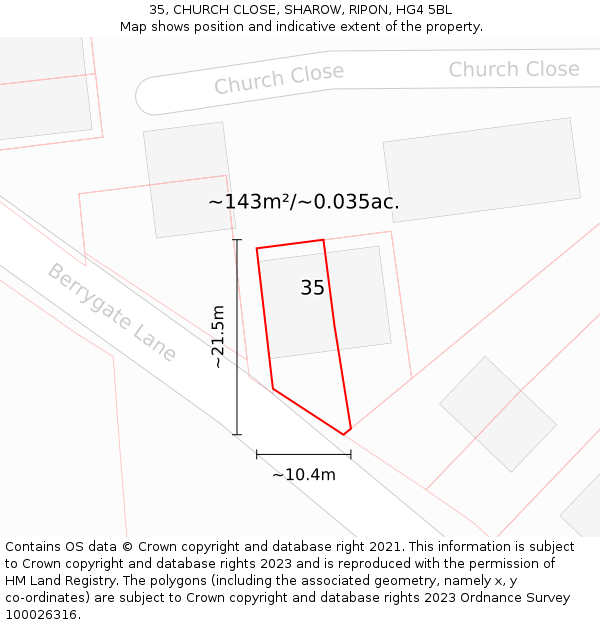 35, CHURCH CLOSE, SHAROW, RIPON, HG4 5BL: Plot and title map