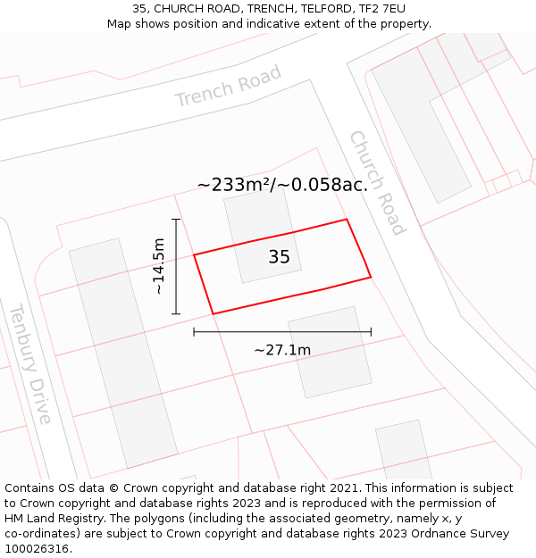 35, CHURCH ROAD, TRENCH, TELFORD, TF2 7EU: Plot and title map