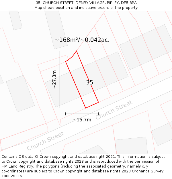 35, CHURCH STREET, DENBY VILLAGE, RIPLEY, DE5 8PA: Plot and title map