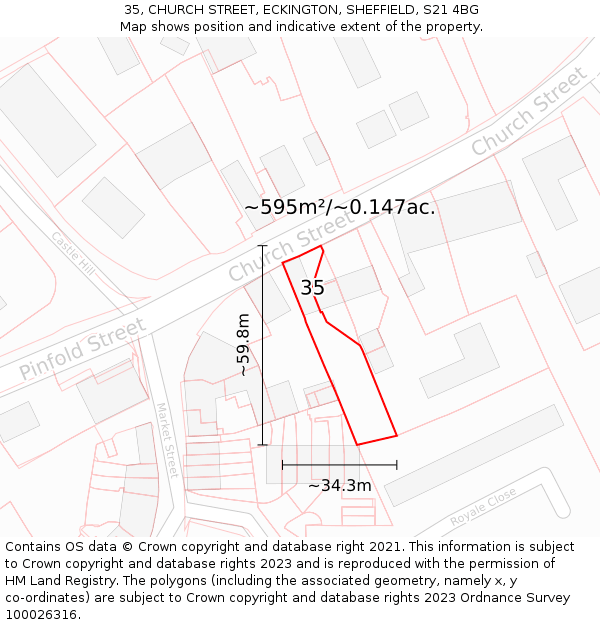 35, CHURCH STREET, ECKINGTON, SHEFFIELD, S21 4BG: Plot and title map