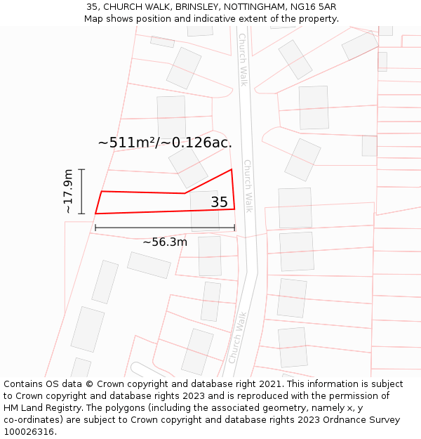35, CHURCH WALK, BRINSLEY, NOTTINGHAM, NG16 5AR: Plot and title map