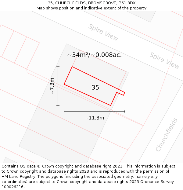 35, CHURCHFIELDS, BROMSGROVE, B61 8DX: Plot and title map