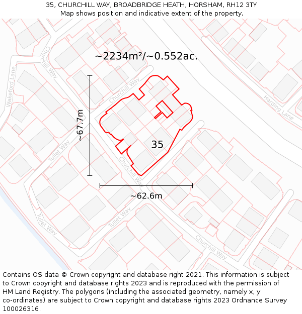 35, CHURCHILL WAY, BROADBRIDGE HEATH, HORSHAM, RH12 3TY: Plot and title map