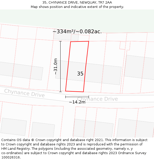 35, CHYNANCE DRIVE, NEWQUAY, TR7 2AA: Plot and title map