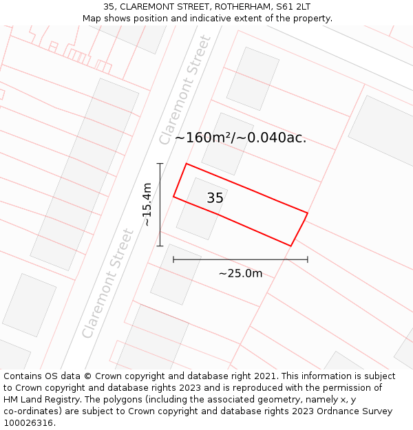 35, CLAREMONT STREET, ROTHERHAM, S61 2LT: Plot and title map