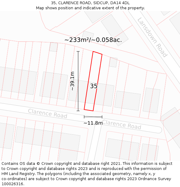 35, CLARENCE ROAD, SIDCUP, DA14 4DL: Plot and title map