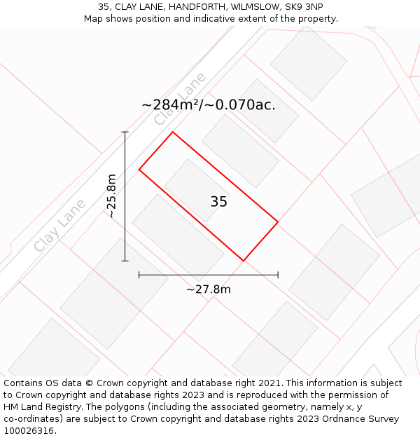 35, CLAY LANE, HANDFORTH, WILMSLOW, SK9 3NP: Plot and title map