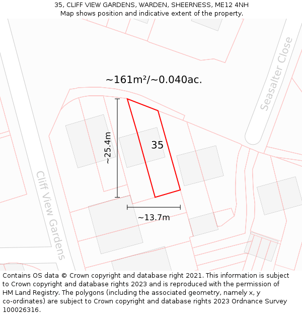 35, CLIFF VIEW GARDENS, WARDEN, SHEERNESS, ME12 4NH: Plot and title map