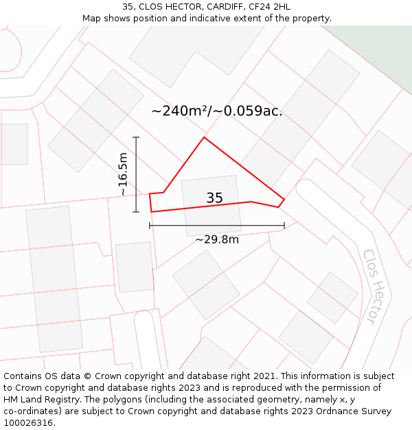 35, CLOS HECTOR, CARDIFF, CF24 2HL: Plot and title map