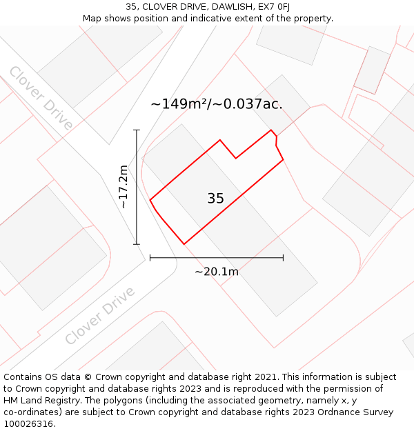 35, CLOVER DRIVE, DAWLISH, EX7 0FJ: Plot and title map