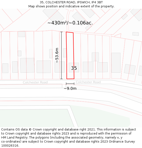 35, COLCHESTER ROAD, IPSWICH, IP4 3BT: Plot and title map