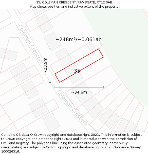 35, COLEMAN CRESCENT, RAMSGATE, CT12 6AB: Plot and title map