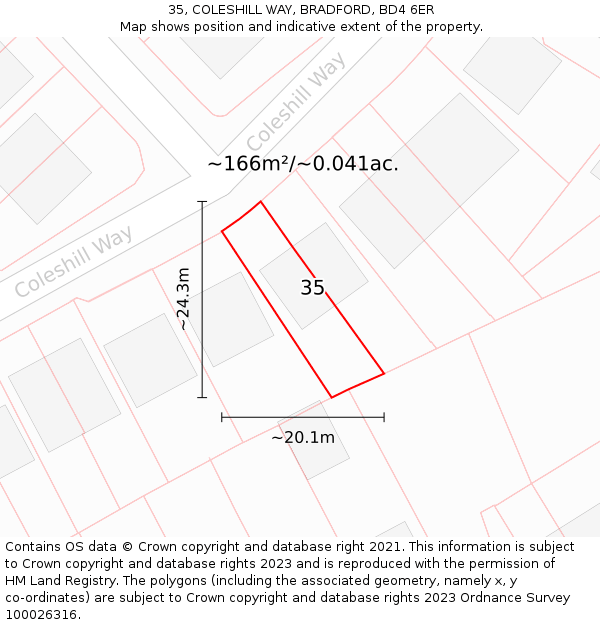 35, COLESHILL WAY, BRADFORD, BD4 6ER: Plot and title map
