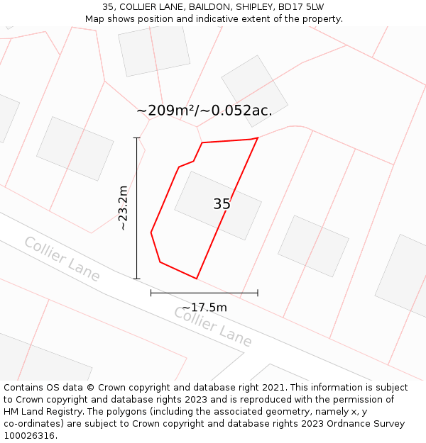 35, COLLIER LANE, BAILDON, SHIPLEY, BD17 5LW: Plot and title map