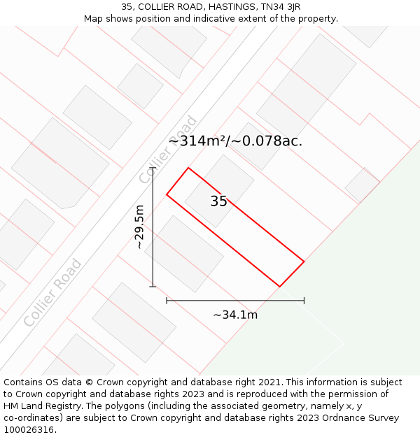 35, COLLIER ROAD, HASTINGS, TN34 3JR: Plot and title map