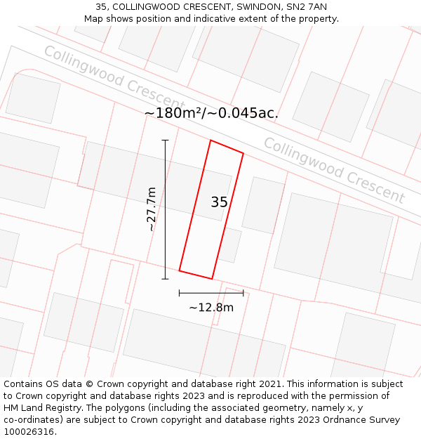 35, COLLINGWOOD CRESCENT, SWINDON, SN2 7AN: Plot and title map