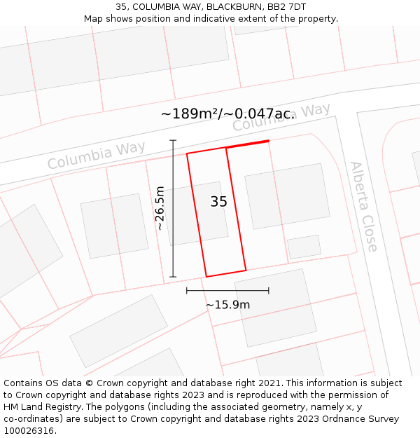 35, COLUMBIA WAY, BLACKBURN, BB2 7DT: Plot and title map