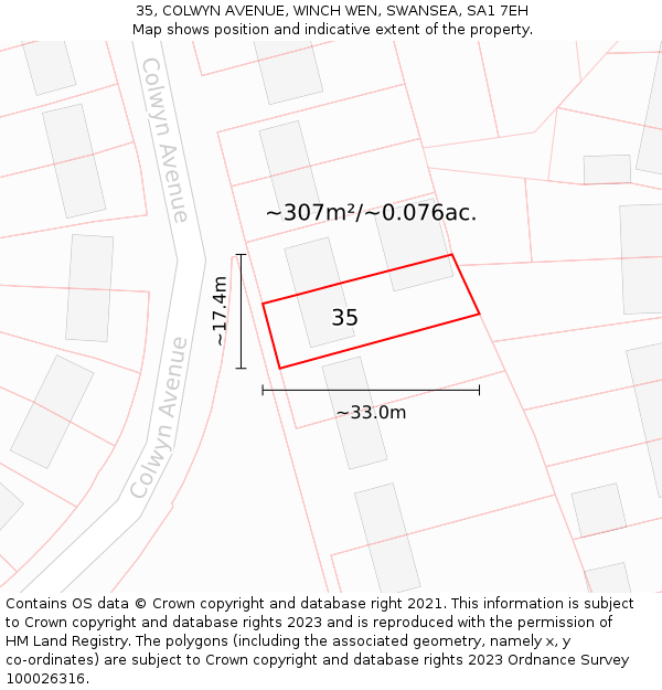35, COLWYN AVENUE, WINCH WEN, SWANSEA, SA1 7EH: Plot and title map