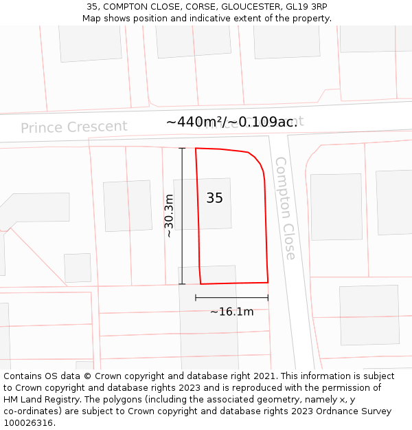 35, COMPTON CLOSE, CORSE, GLOUCESTER, GL19 3RP: Plot and title map