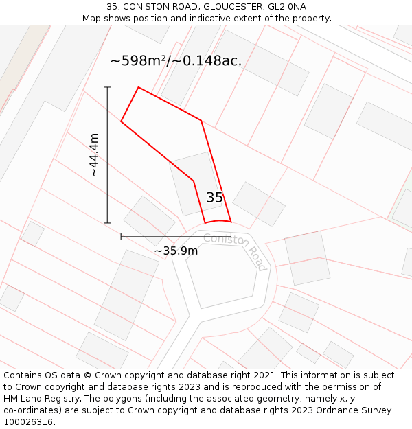 35, CONISTON ROAD, GLOUCESTER, GL2 0NA: Plot and title map