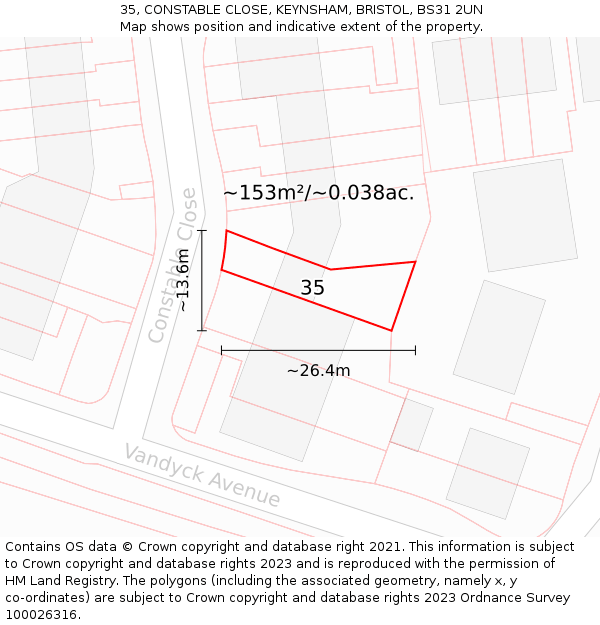 35, CONSTABLE CLOSE, KEYNSHAM, BRISTOL, BS31 2UN: Plot and title map