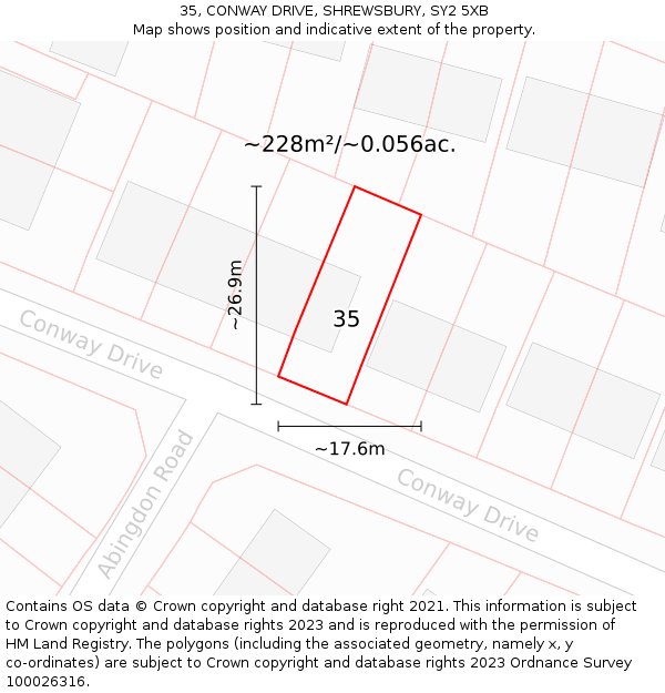 35, CONWAY DRIVE, SHREWSBURY, SY2 5XB: Plot and title map