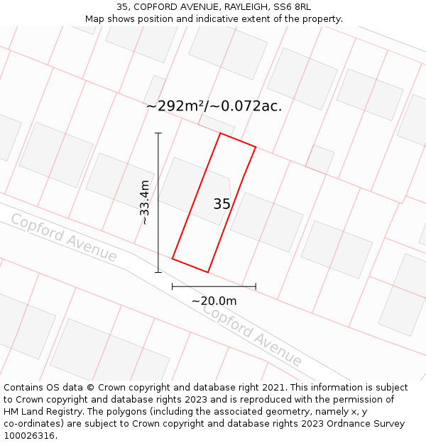 35, COPFORD AVENUE, RAYLEIGH, SS6 8RL: Plot and title map