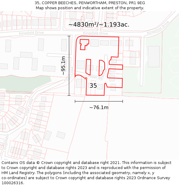 35, COPPER BEECHES, PENWORTHAM, PRESTON, PR1 9EG: Plot and title map