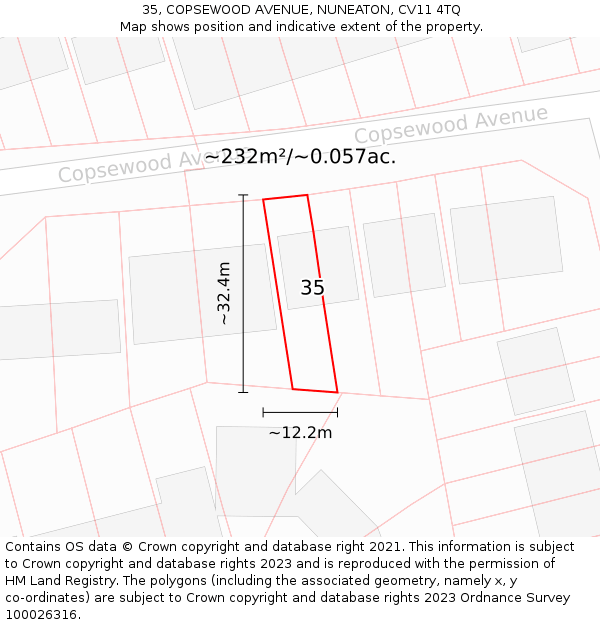 35, COPSEWOOD AVENUE, NUNEATON, CV11 4TQ: Plot and title map