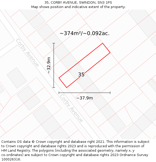 35, CORBY AVENUE, SWINDON, SN3 1PS: Plot and title map