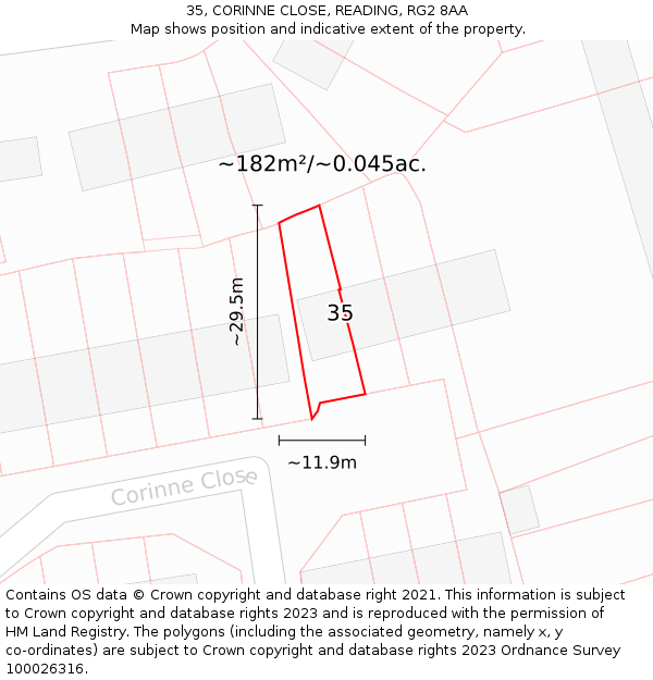 35, CORINNE CLOSE, READING, RG2 8AA: Plot and title map