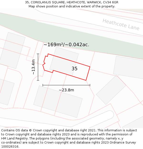 35, CORIOLANUS SQUARE, HEATHCOTE, WARWICK, CV34 6GR: Plot and title map