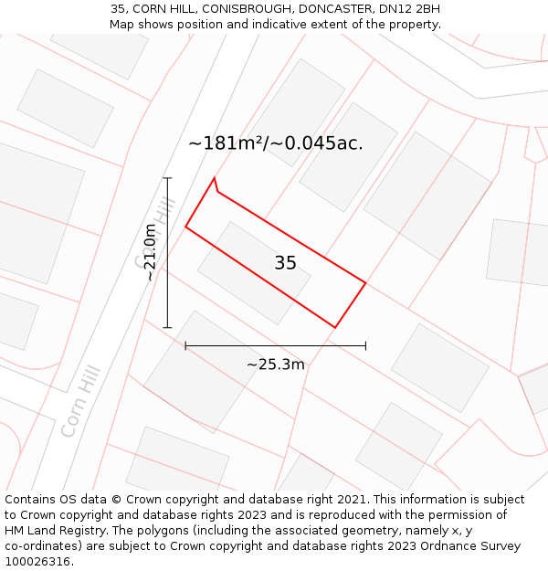 35, CORN HILL, CONISBROUGH, DONCASTER, DN12 2BH: Plot and title map