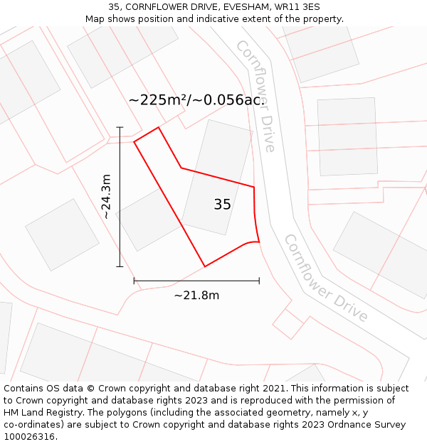 35, CORNFLOWER DRIVE, EVESHAM, WR11 3ES: Plot and title map