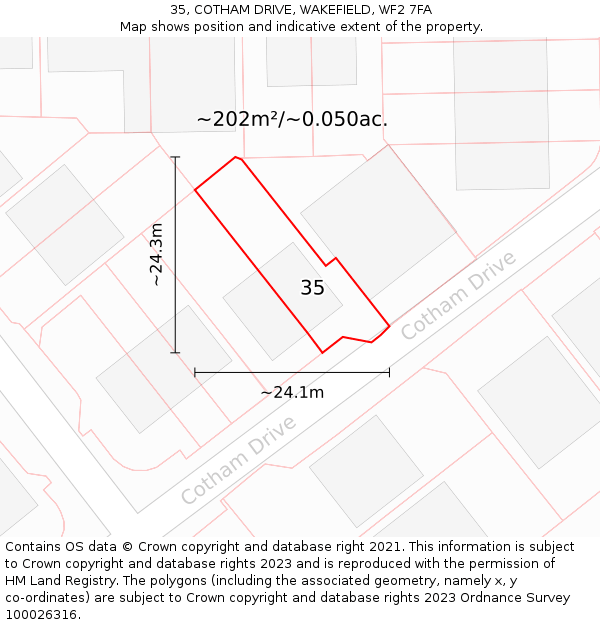 35, COTHAM DRIVE, WAKEFIELD, WF2 7FA: Plot and title map