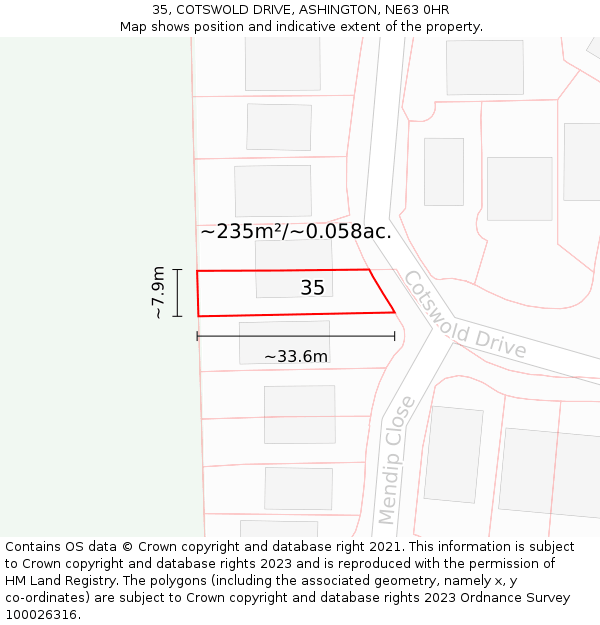 35, COTSWOLD DRIVE, ASHINGTON, NE63 0HR: Plot and title map