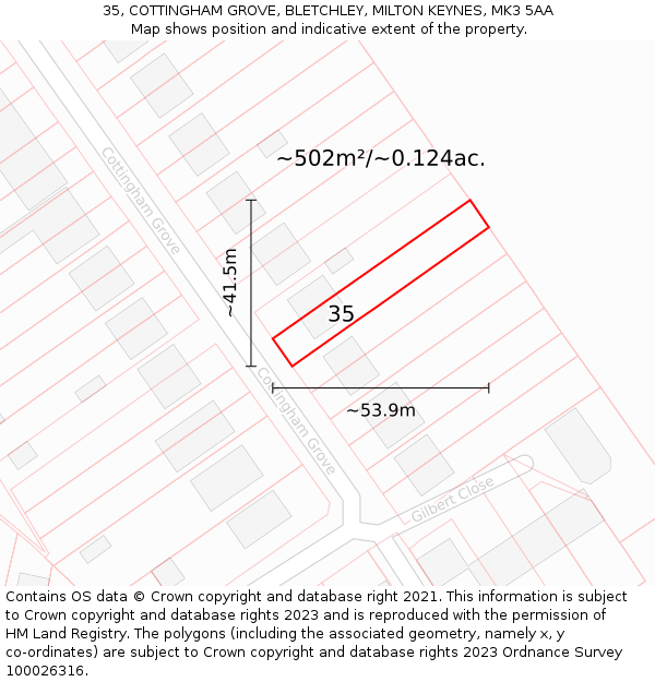 35, COTTINGHAM GROVE, BLETCHLEY, MILTON KEYNES, MK3 5AA: Plot and title map