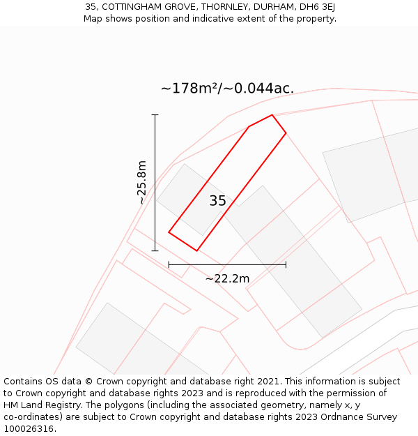 35, COTTINGHAM GROVE, THORNLEY, DURHAM, DH6 3EJ: Plot and title map