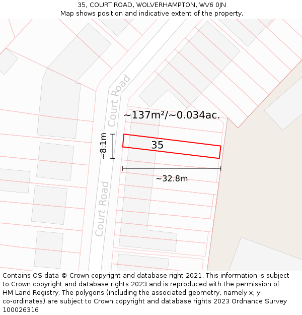 35, COURT ROAD, WOLVERHAMPTON, WV6 0JN: Plot and title map
