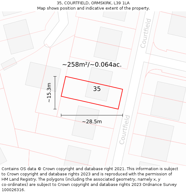 35, COURTFIELD, ORMSKIRK, L39 1LA: Plot and title map