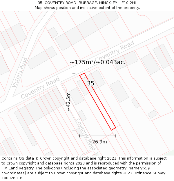 35, COVENTRY ROAD, BURBAGE, HINCKLEY, LE10 2HL: Plot and title map