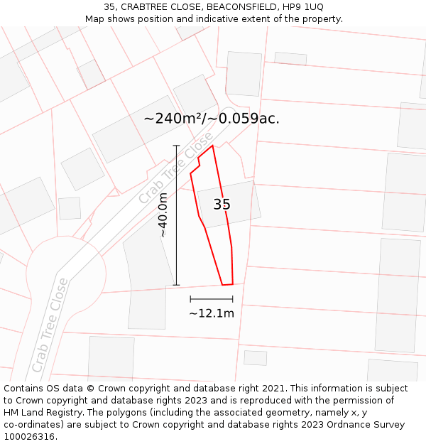 35, CRABTREE CLOSE, BEACONSFIELD, HP9 1UQ: Plot and title map