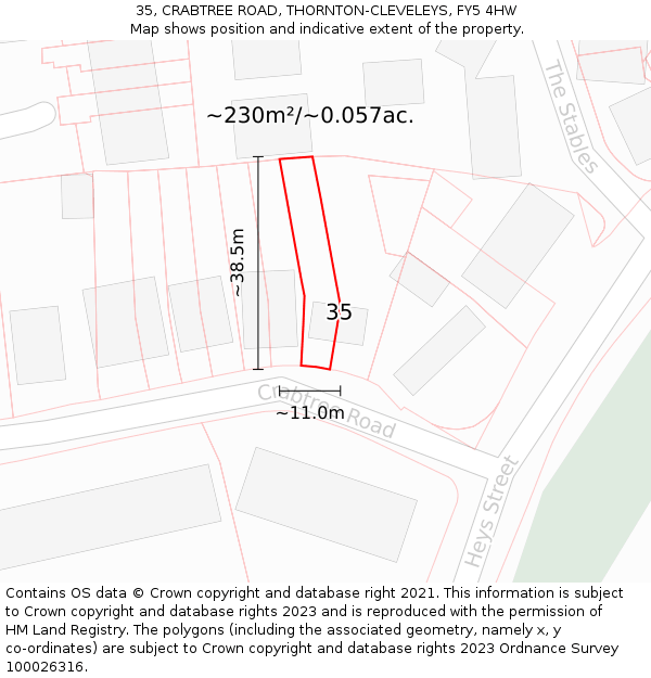 35, CRABTREE ROAD, THORNTON-CLEVELEYS, FY5 4HW: Plot and title map