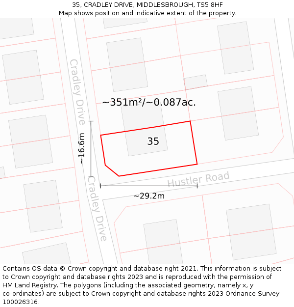 35, CRADLEY DRIVE, MIDDLESBROUGH, TS5 8HF: Plot and title map