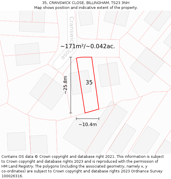 35, CRANSWICK CLOSE, BILLINGHAM, TS23 3NH: Plot and title map