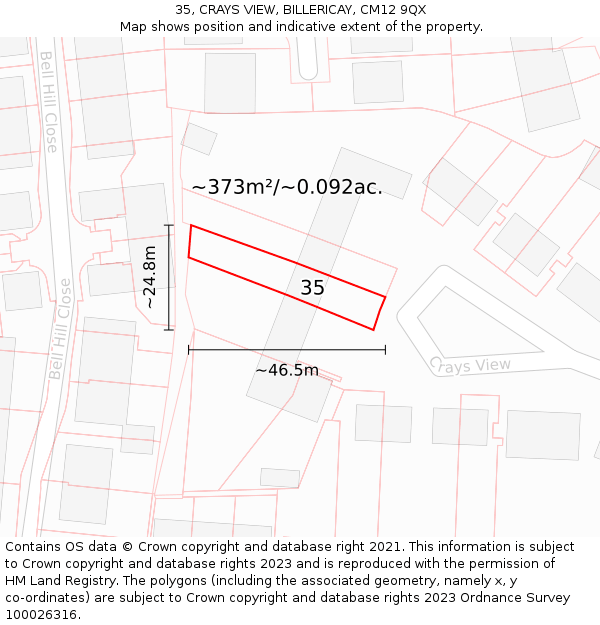 35, CRAYS VIEW, BILLERICAY, CM12 9QX: Plot and title map