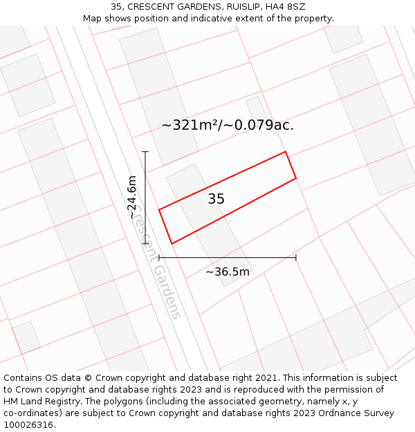 35, CRESCENT GARDENS, RUISLIP, HA4 8SZ: Plot and title map