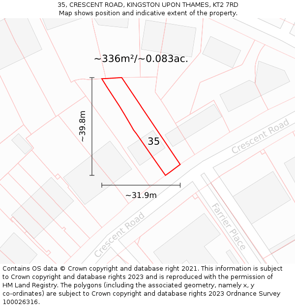 35, CRESCENT ROAD, KINGSTON UPON THAMES, KT2 7RD: Plot and title map